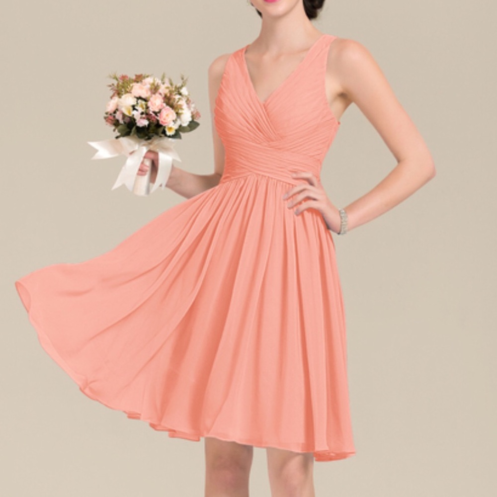 Bill Levkoff Pink Peach Chiffon Bridesmaid Dress, women’s 10, fits like a size 6